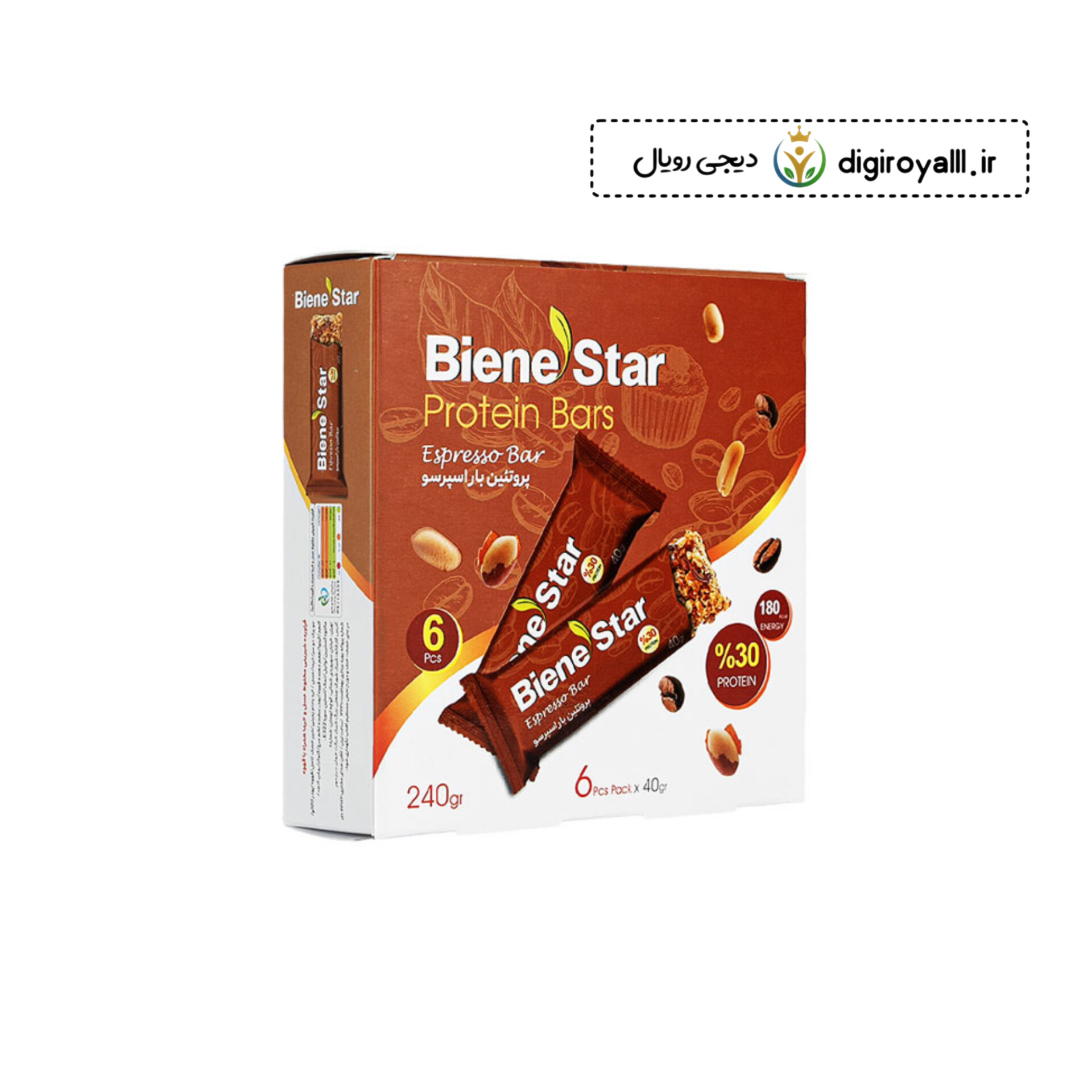 پروتئین بار اسپرسو بین‌استار بسته ۶ عددی | میان‌وعده سالم و انرژی‌زا با طعم قهوه